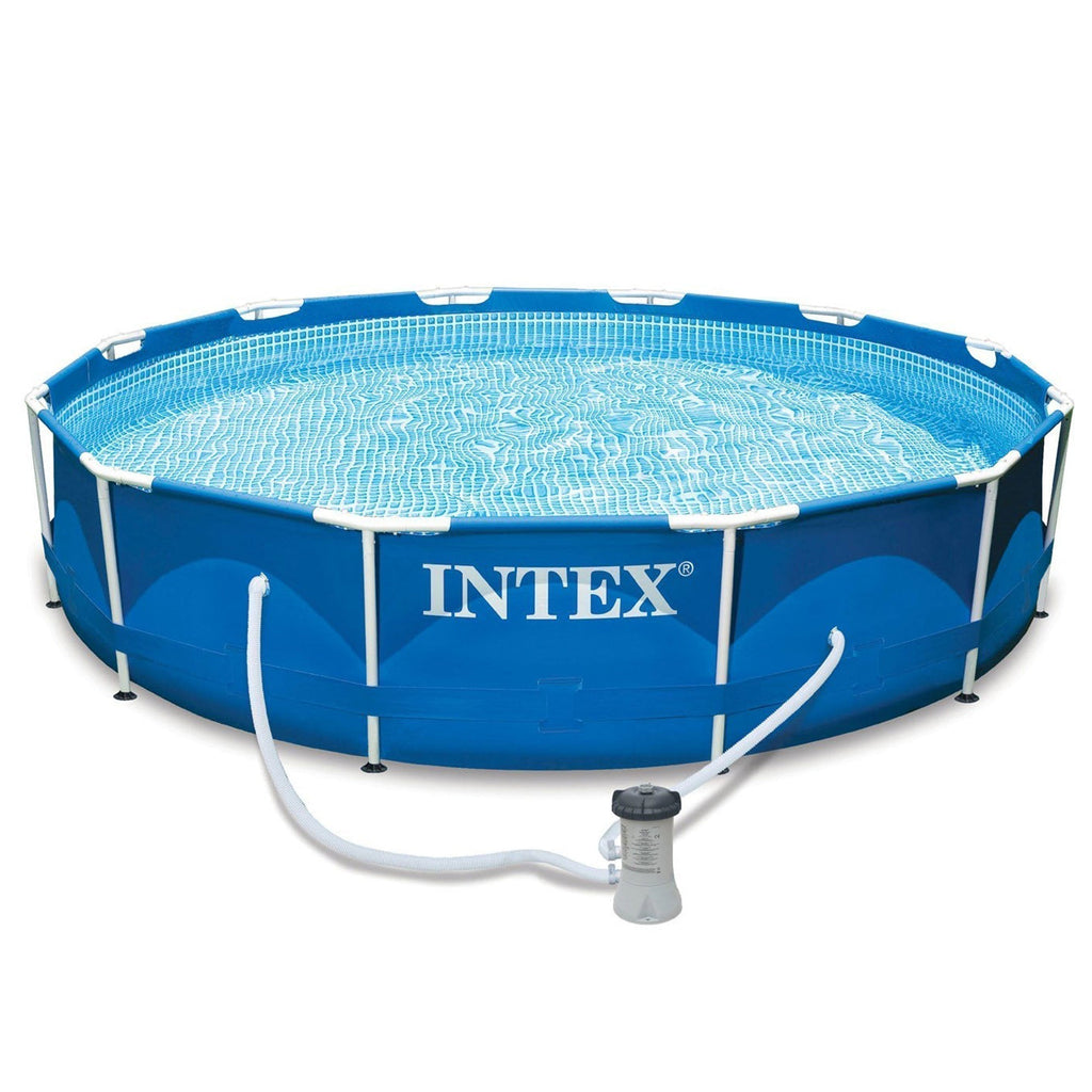 Intex 12' x 30" Metal Frame Round Swimming Pool w/ Filter Pump & 13' Pool Cover