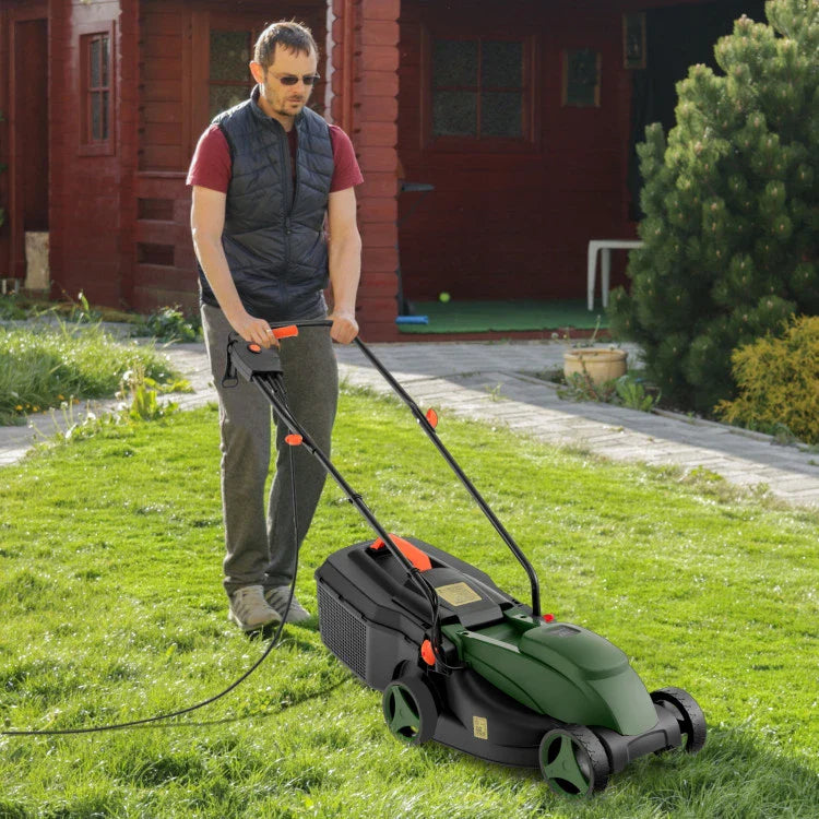Powerful 12-AMP Electric Lawn Mower, 13.5 Inch Adjustable Cutting Width