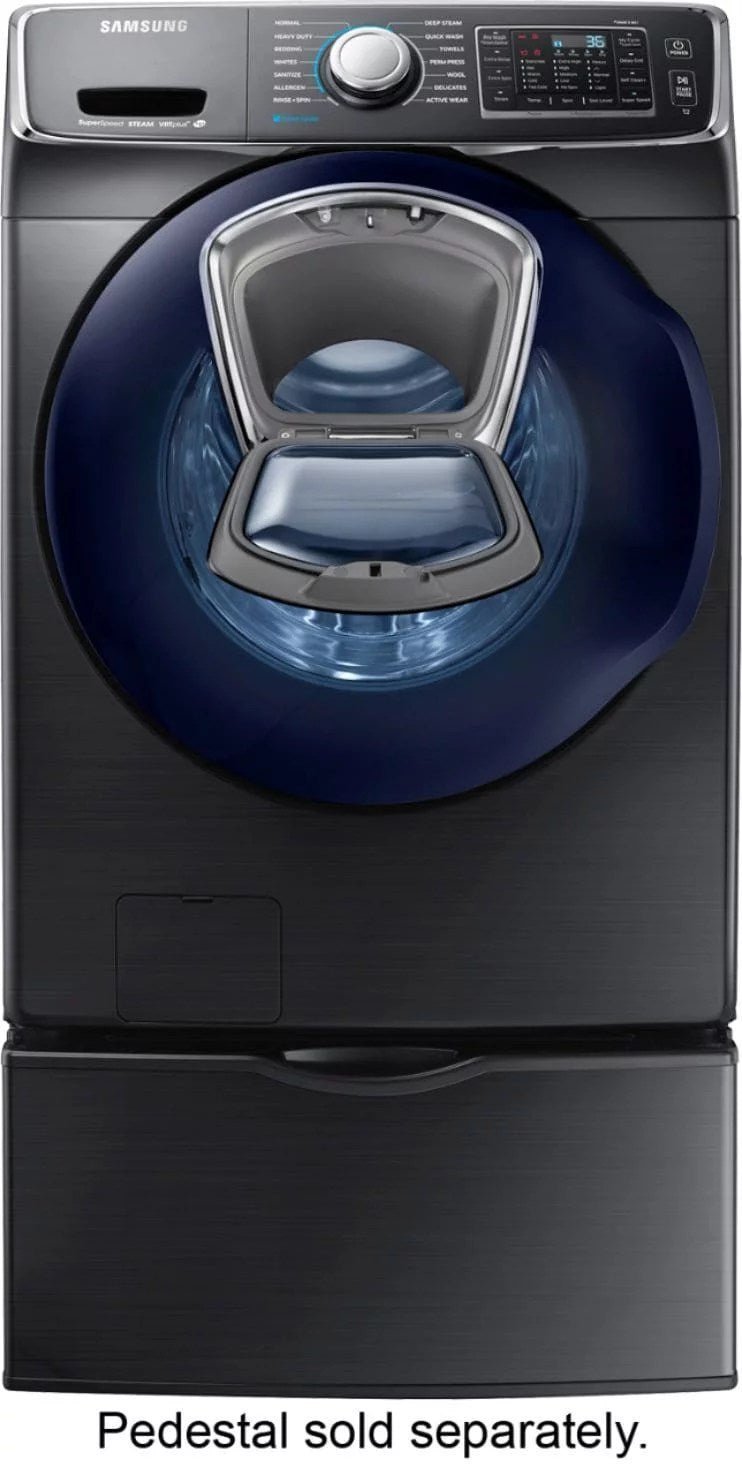Samsung – 4.5 Cu. Ft. High Efficiency Stackable Front Load Washer with Steam and AddWash – Black stainless steel
