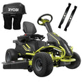 RYOBI 38 in. 100Ah Battery Rear Engine Electric Riding Lawn Mower and Bagging Kit