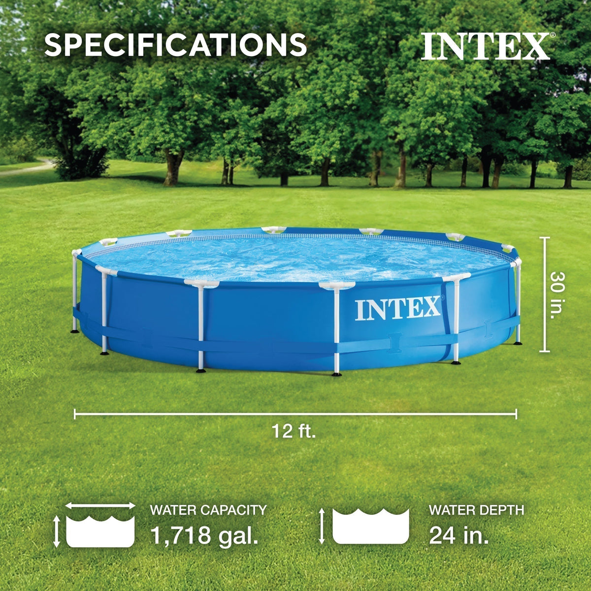INTEX 12' x 30" Metal Frame Above Ground Pool, Filter, Cover, & Maintenance Kit
