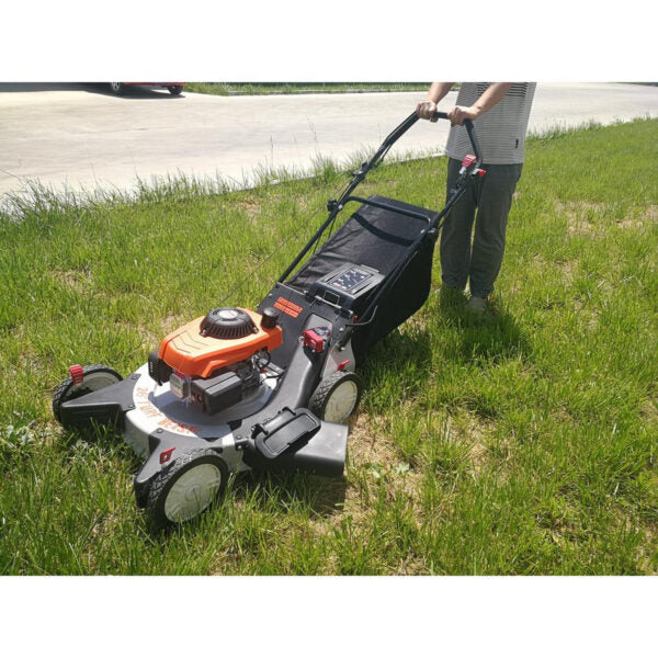26 in. 208 cc Gas Walk Behind 3-In-1 Wide Area Self Propelled Lawn Mower, Rear Wheel Drive with Blade Brake Clutch