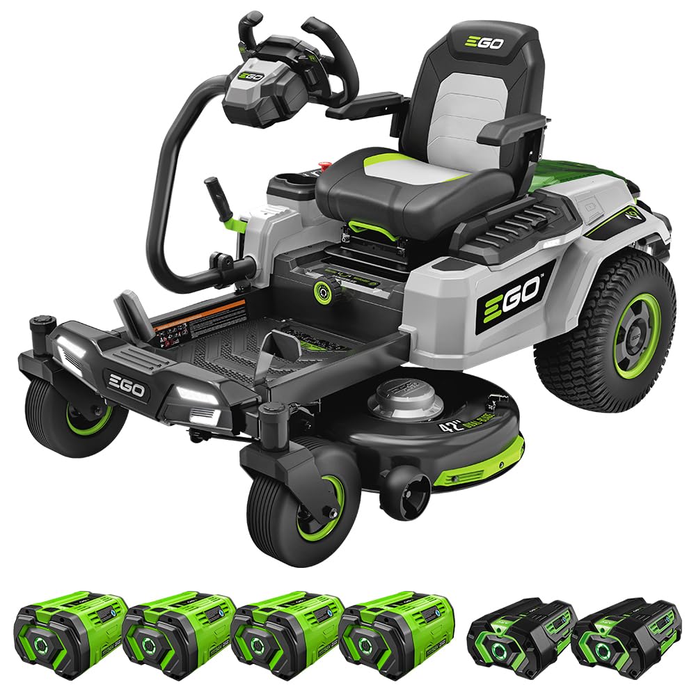 EGO POWER+ ZT4205S 56-Volt 42-Inch Z6 Zero Turn Riding Mower with e-Steer™ Technology, 4 x 12.0Ah Batteries, 700W Turbo Charger Included Plus 2 Extra BA2800T 5.0Ah Batteries
