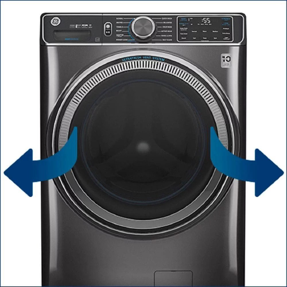 GE – 4.8 CuFt High-Efficiency Stackable Smart Front Load Washer w/UltraFresh Vent System & Microban Antimicrobial Technology – White on white