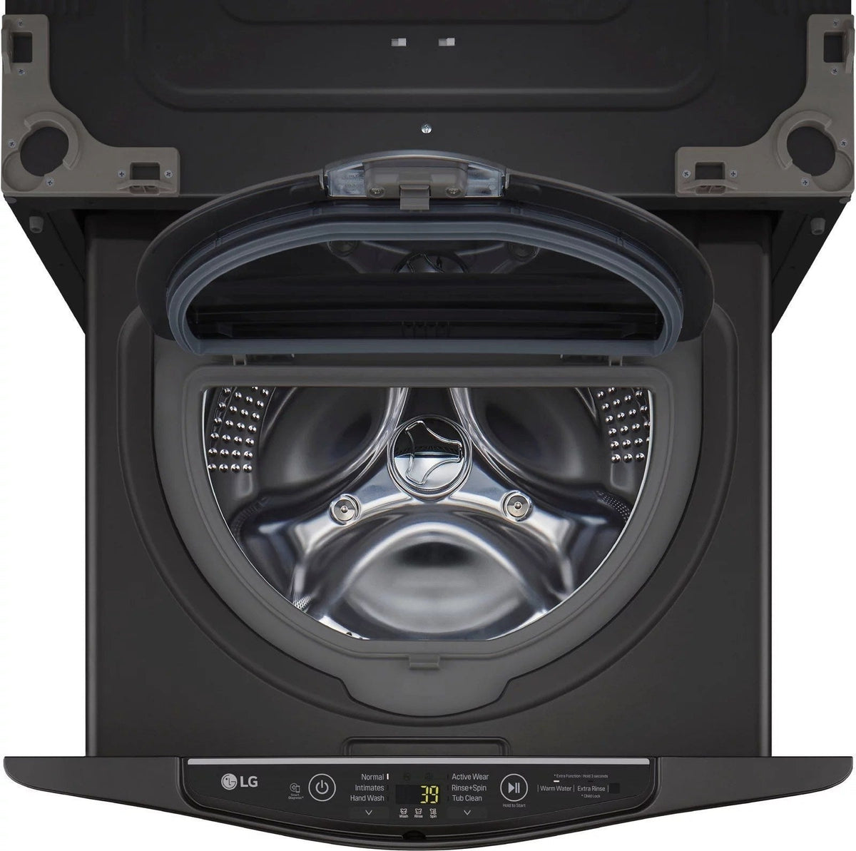 LG – SideKick 1.0 Cu. Ft. High-Efficiency Smart Top Load Pedestal Washer with 3-Motion Technology – Black steel