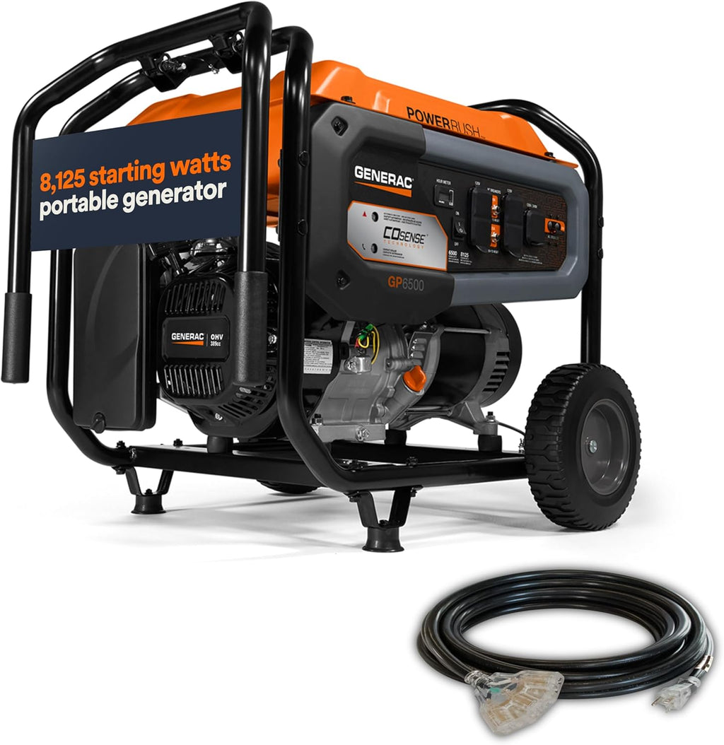 Generac 8,125 Starting Watt Portable Gas Generator – Includes Extension Cord