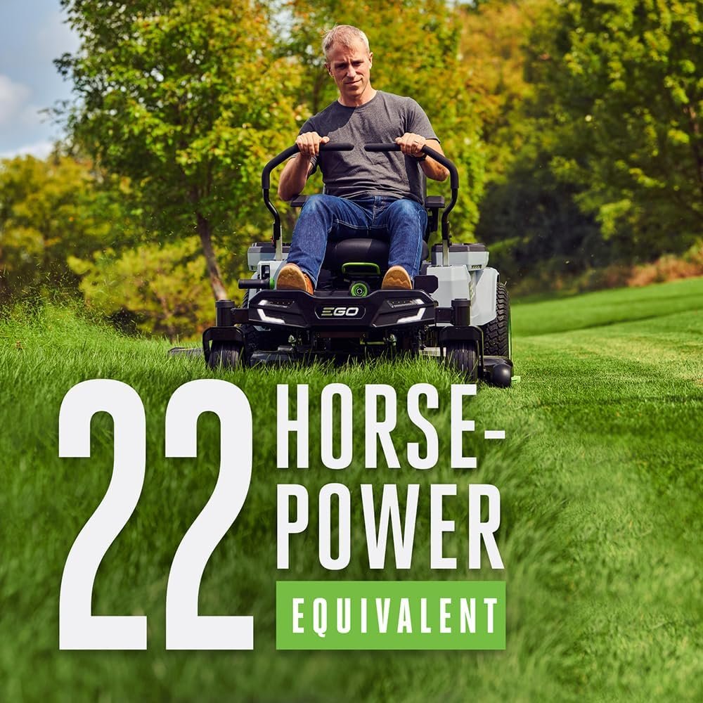 EGO Power+ Electric Riding Lawn Mower, 42″ Deck with Zero Turn Radius, Includes (4) 56V 10.0Ah Batteries and Charger – ZT4204L