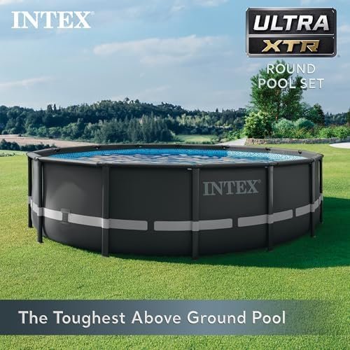 Intex Ultra XTR Frame 14′ x 42″ Round Above Ground Outdoor Swimming Pool Set with Sand Filter Pump, Ladder, Ground Cloth, and Pool Cover