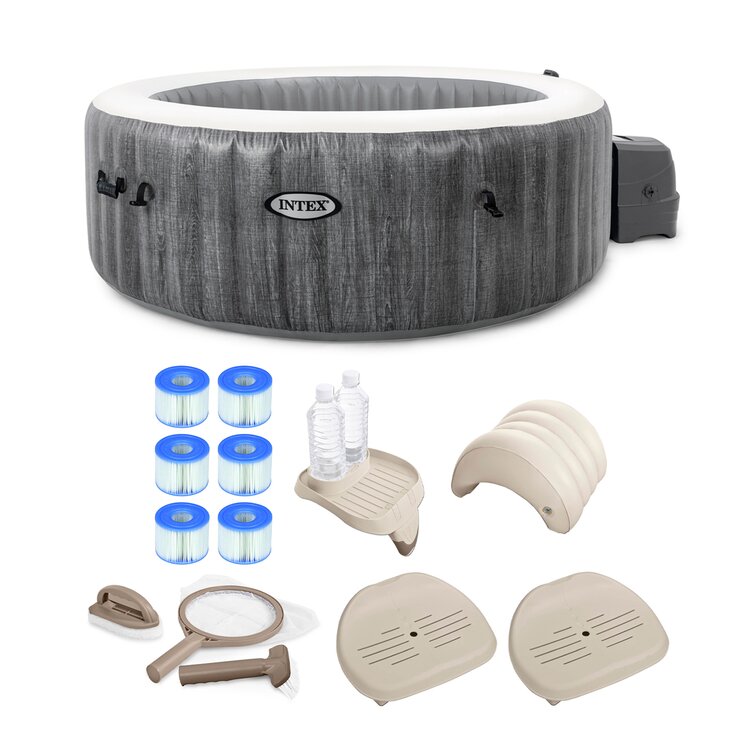 Intex 28439E Greywood Deluxe 4 Person Inflatable Hot Tub Bubble Jet Spa Kit