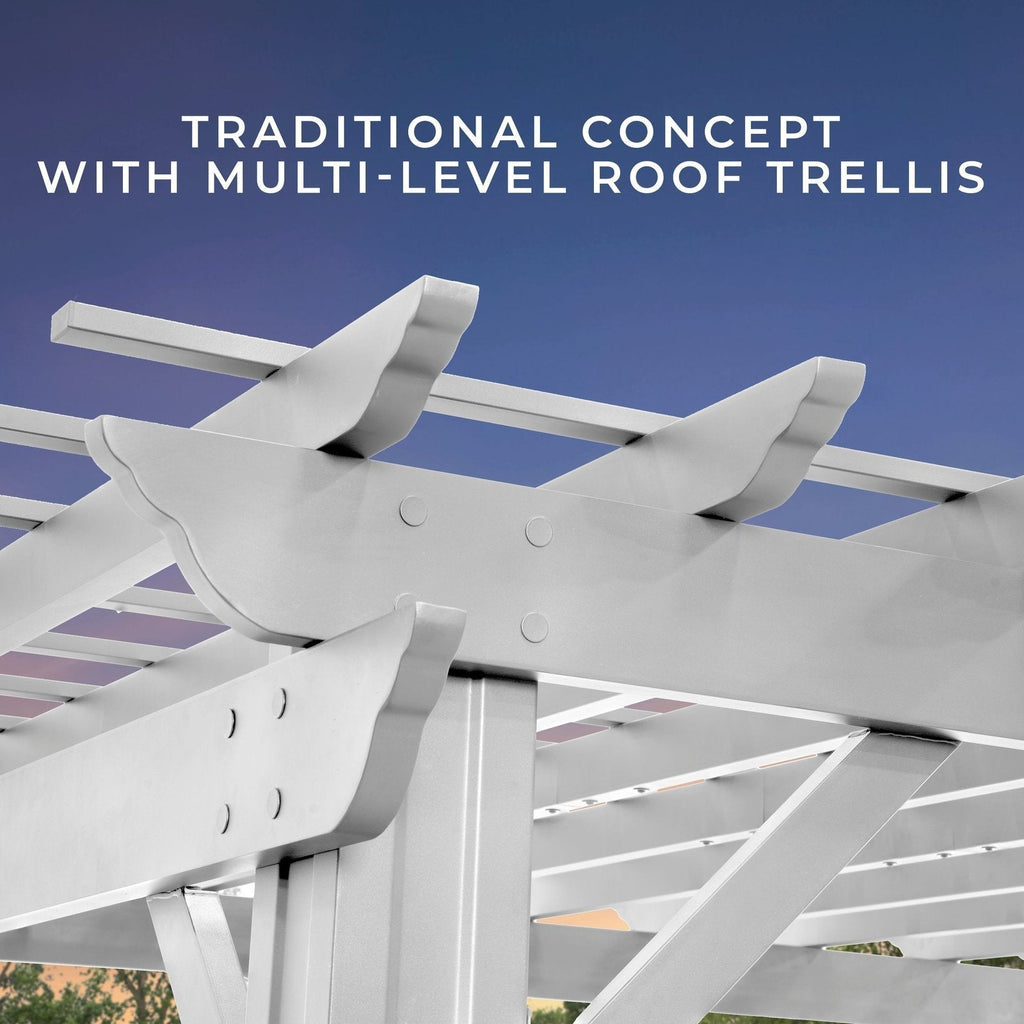 14×10 Hawthorne Traditional Steel Pergola With Sail Shade Soft Canopy