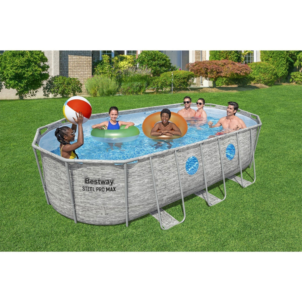 Bestway Power Steel Swim Vista 18' x 9' x 48" Above Ground Swimming Pool Set