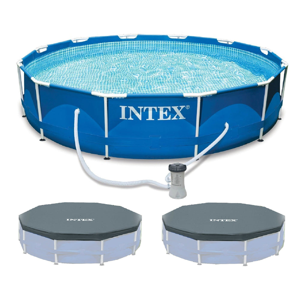 INTEX 12'x30" Metal Frame Swimming Pool with Filter Pump & Pool Cover (2-Pack)