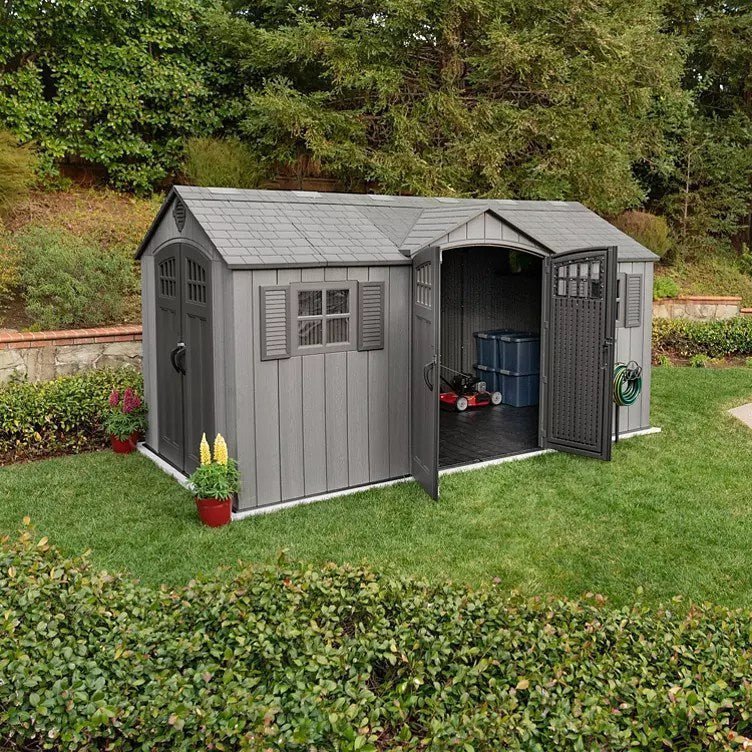 Lifetime 15′ x 8′ Rough Cut Dual-Entry Outdoor Storage Shed