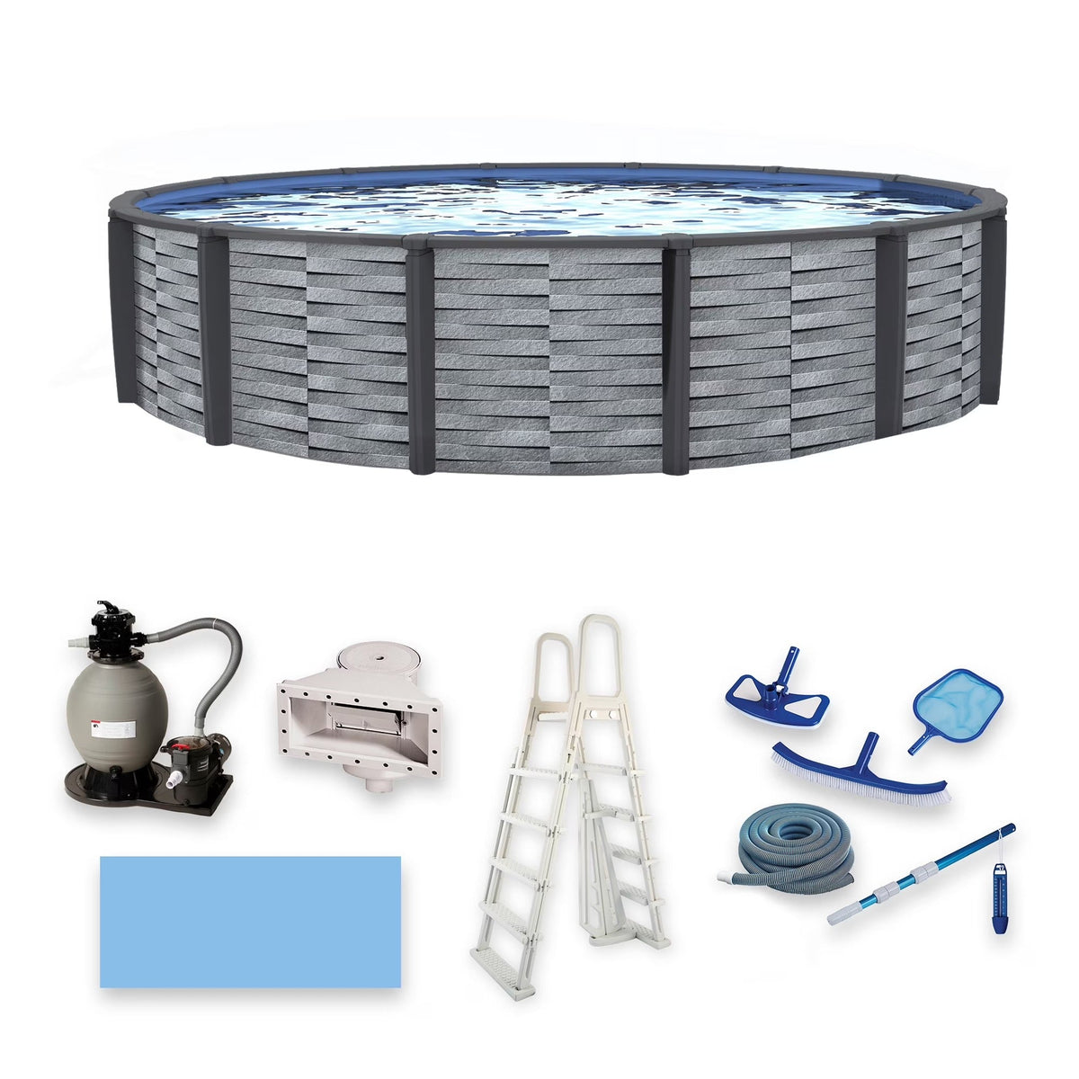 Blue Wave Affinity 24-ft Round 52-in Deep 7-in Top Rail Resin Swimming Pool Package