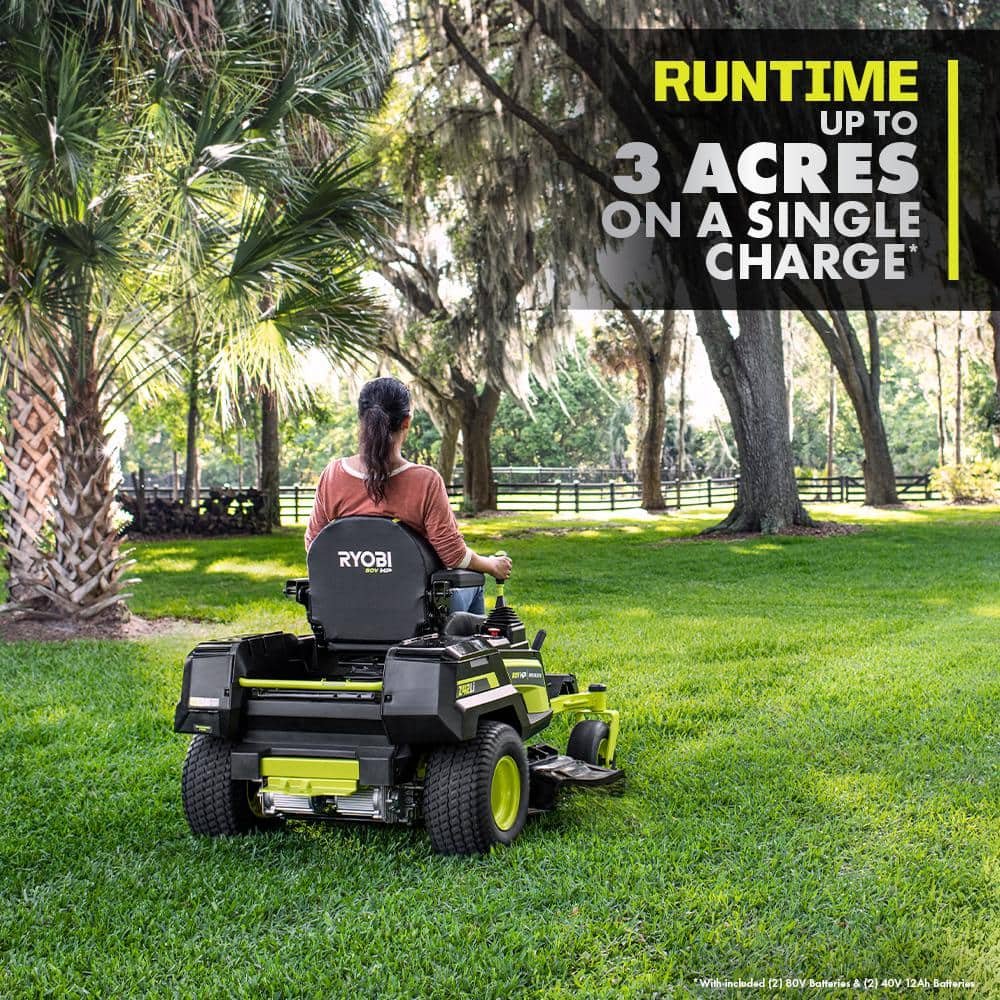 RYOBI 80V HP Brushless 42 in. Battery Electric Cordless Zero Turn Riding Mower Batteries and Charger 80V Batteries 40V