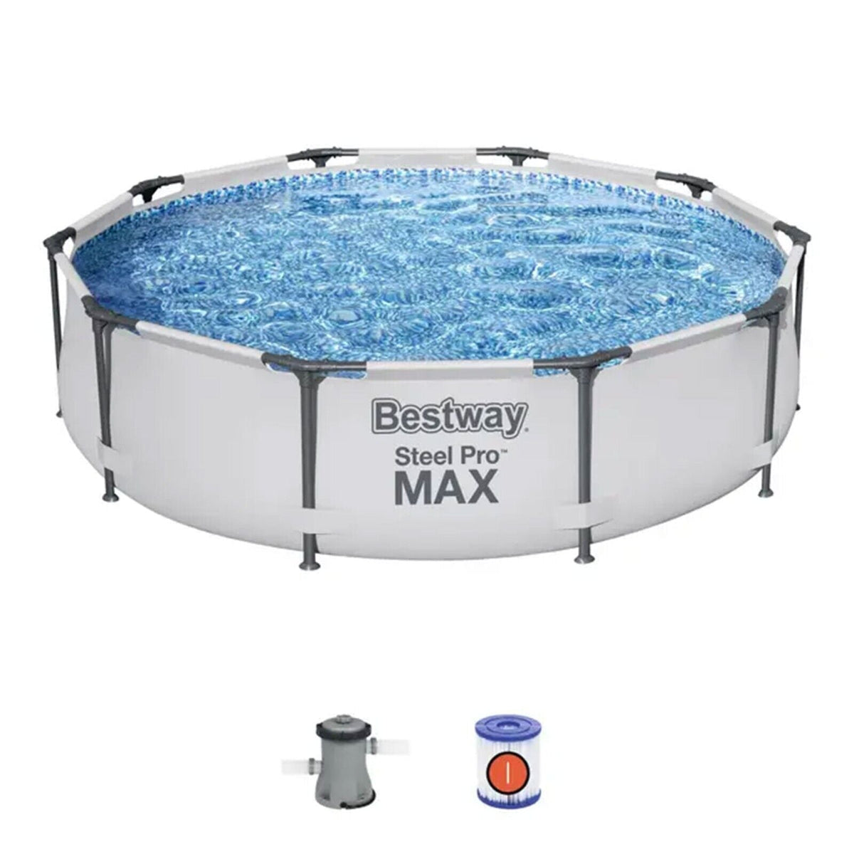 Bestway Steel Pro MAX 10’x30″ Round Above Ground Outdoor Swimming Pool with Pump