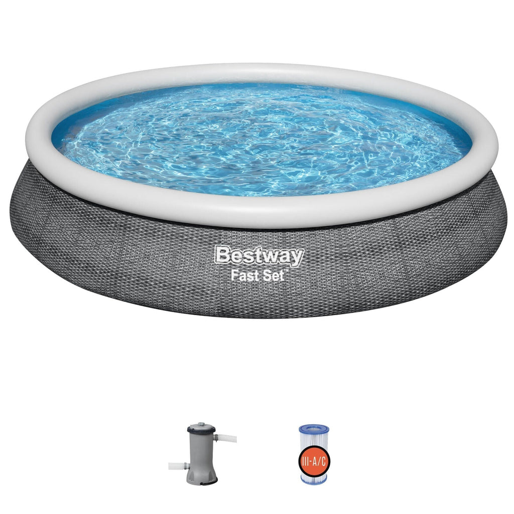 Bestway Fast Set 15’x33″ Round Inflatable Outdoor Above Ground Swimming Pool Set