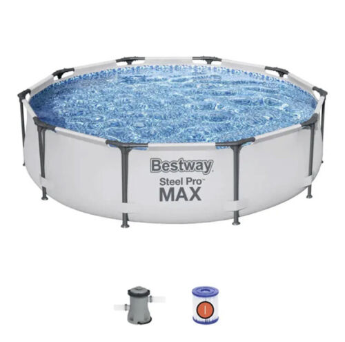 Bestway 12′ x 30″ Steel Pro Frame Max Round Above Ground Swimming Pool with Pump