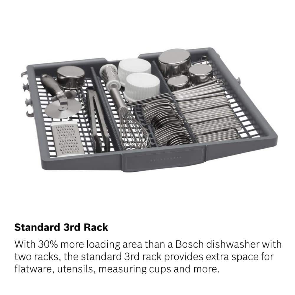 Bosch 300 Series 24 in. Stainless Steel Front Control Tall Tub Dishwasher with Stainless Steel Tub and 3rd Rack, 44dBA