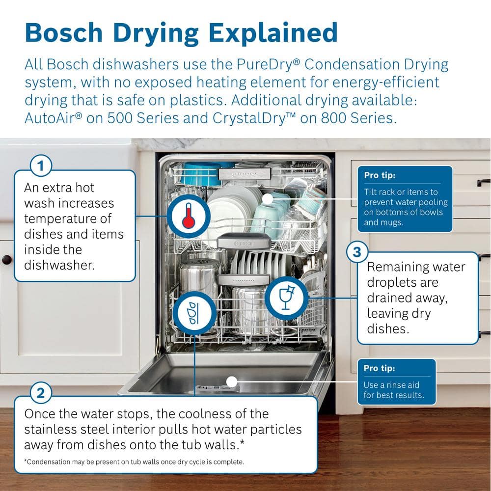 Bosch 500 Series 24 in. Stainless Steel Top Control Tall Tub Pocket Handle Dishwasher with Stainless Steel Tub, AutoAir, 44dBA