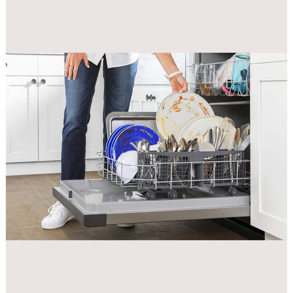 GE 24 in. White Front Control Built-In Tall Tub Dishwasher with 60dBA, ENERGY STAR